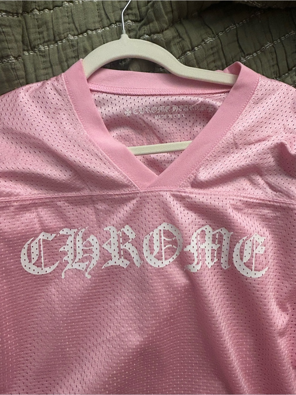 Chrome Hearts Pink Mesh Jersey with White Gothic Logo